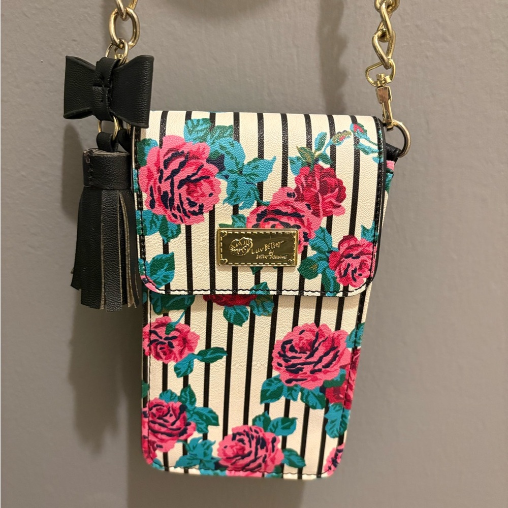 Betsey Johnson Striped Floral Crossbody Bag